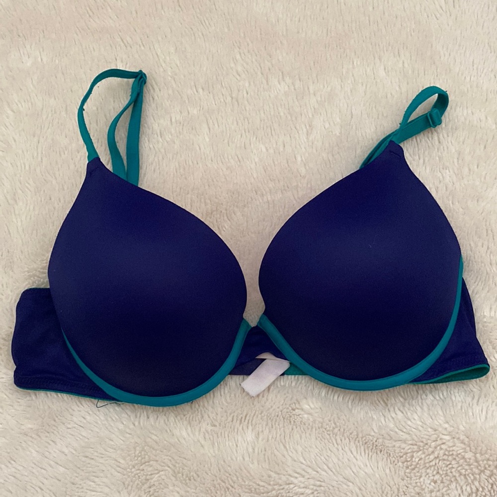 PINK Victorias Secret Navy/teal push up bra 34C